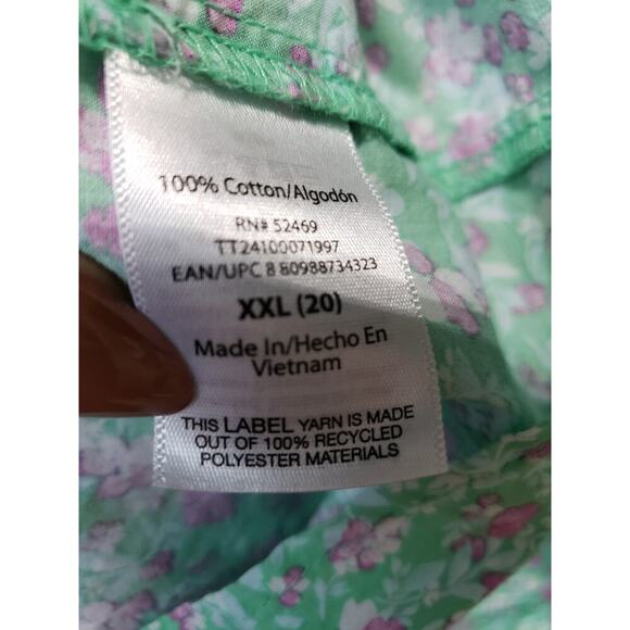 Time and Tru Dress Women Size XXL Green Pink Floral Cotton Ruffle Tiered Casual - Picture 11 of 13